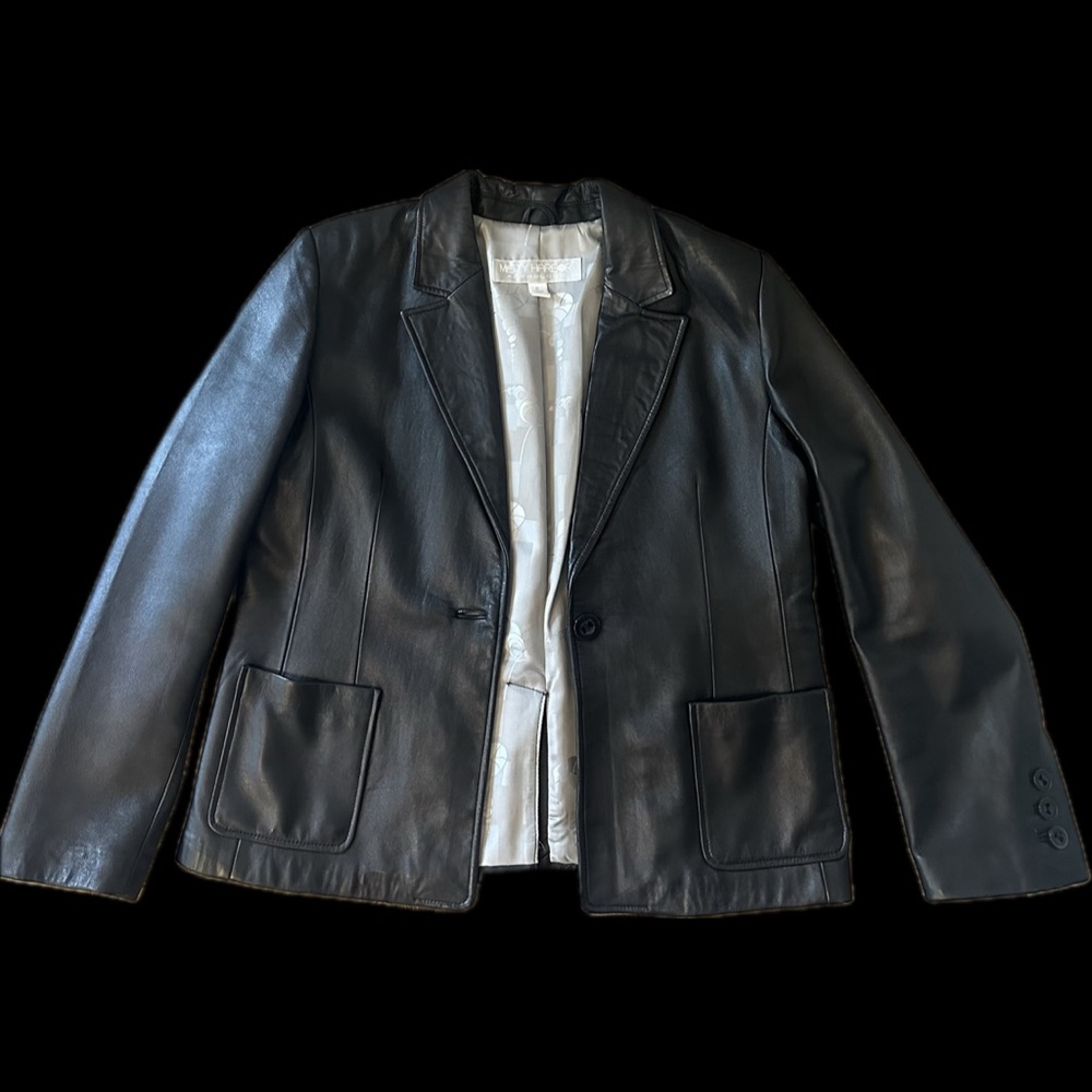 Vintage Black Leather Blazer Jacket